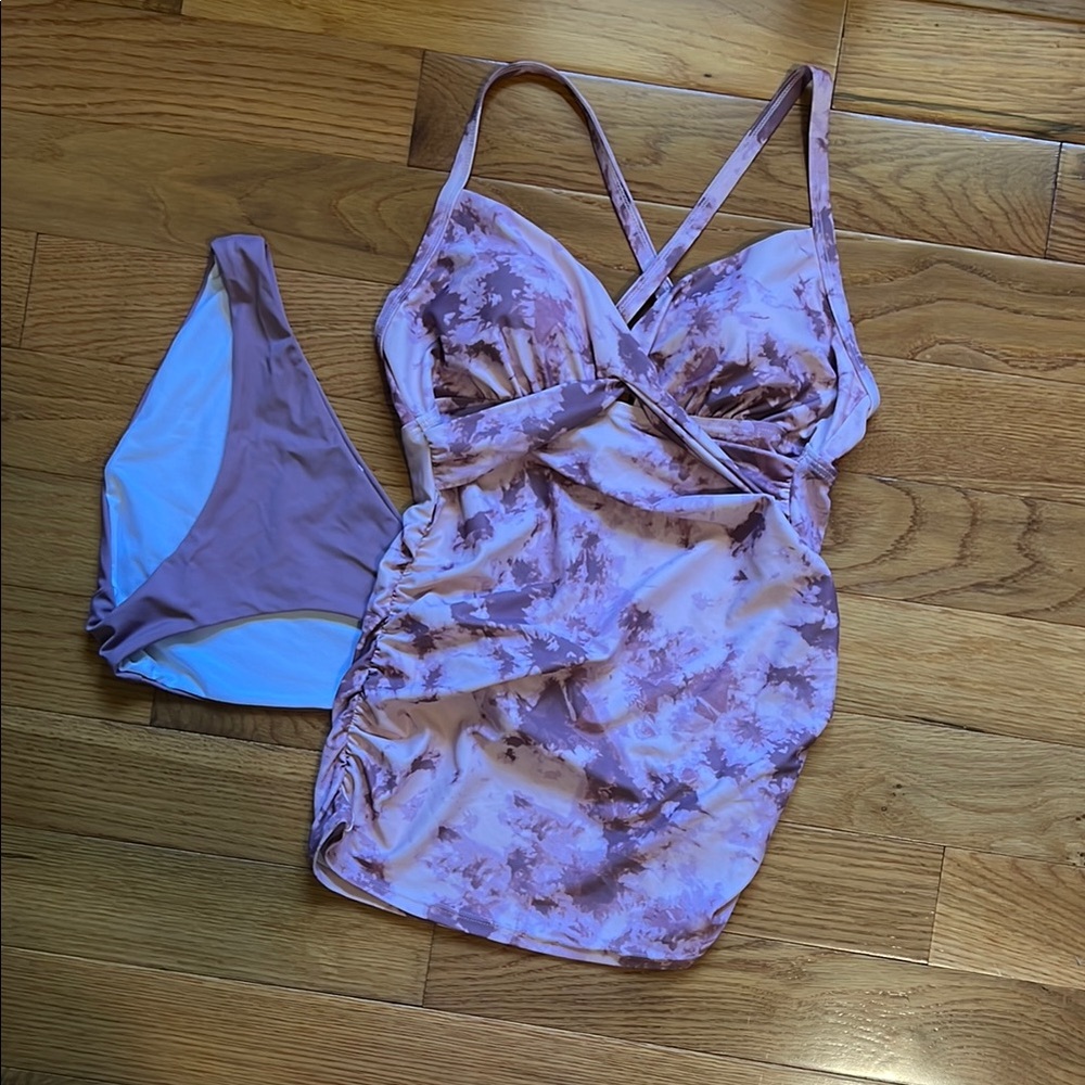 Pinkblush Maternity Tie-Dye Swimsuit in Pink and Mauve